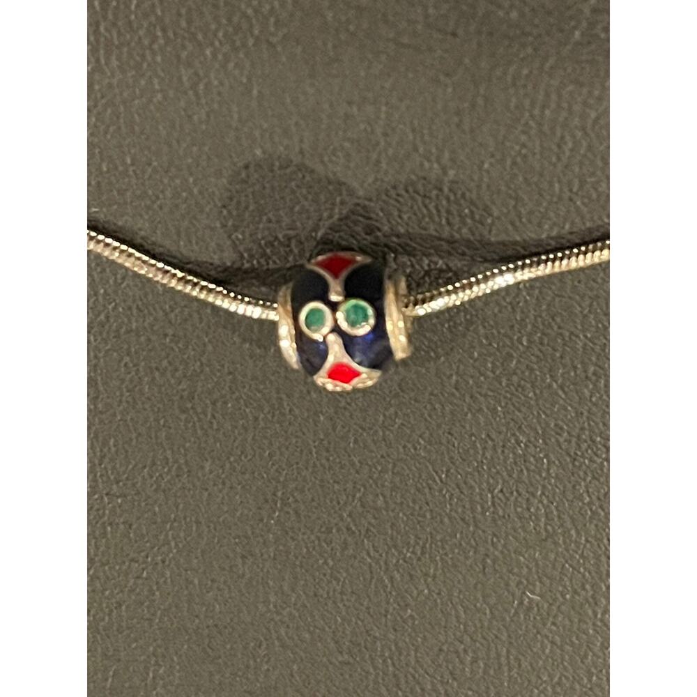 Vintage sterling silver cloisione Heart Design ball pendant and chain - Estate - Picture 9 of 11